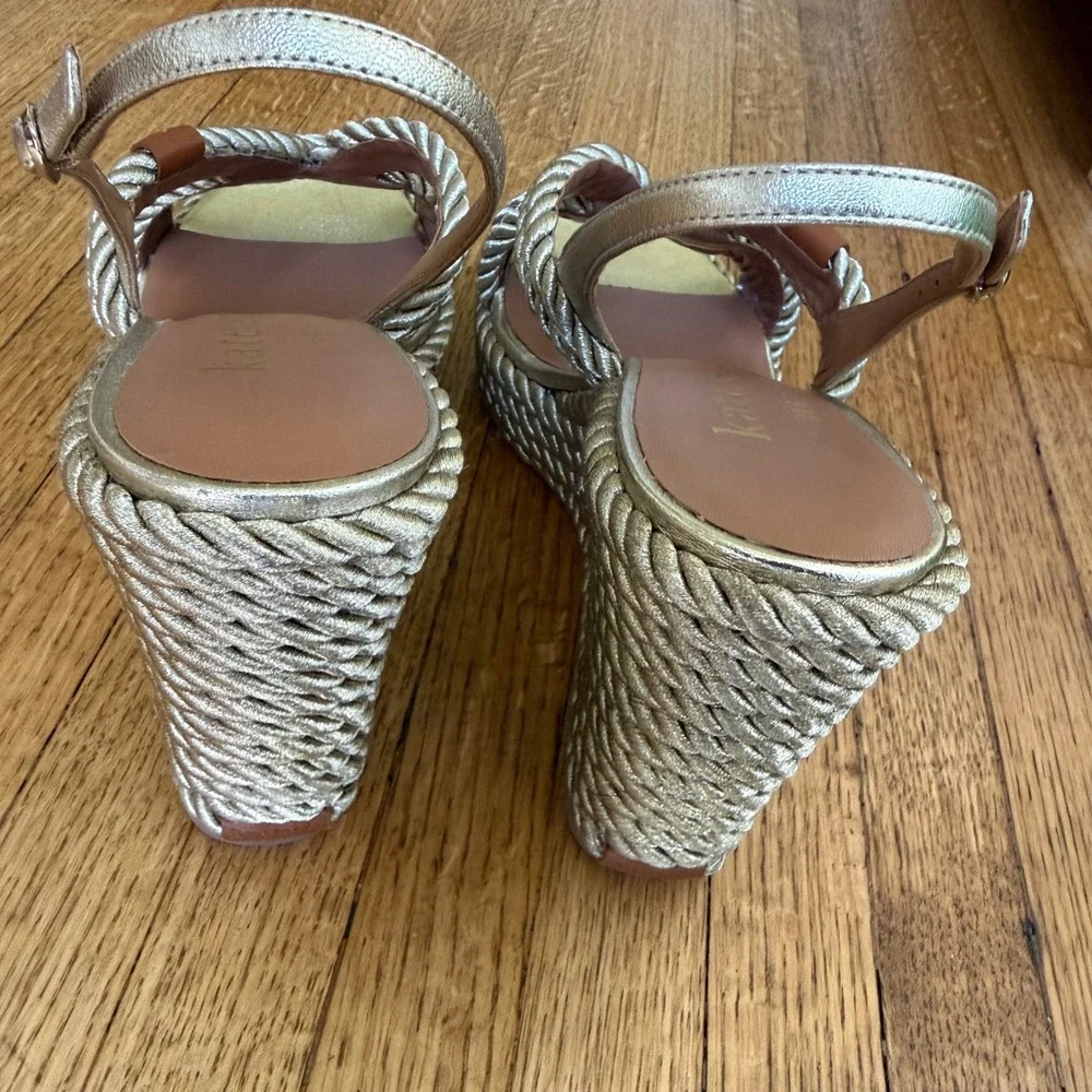 Kate Spade New York Metallic Gold Rope Platform Wedge Slingback Sandals 9.5